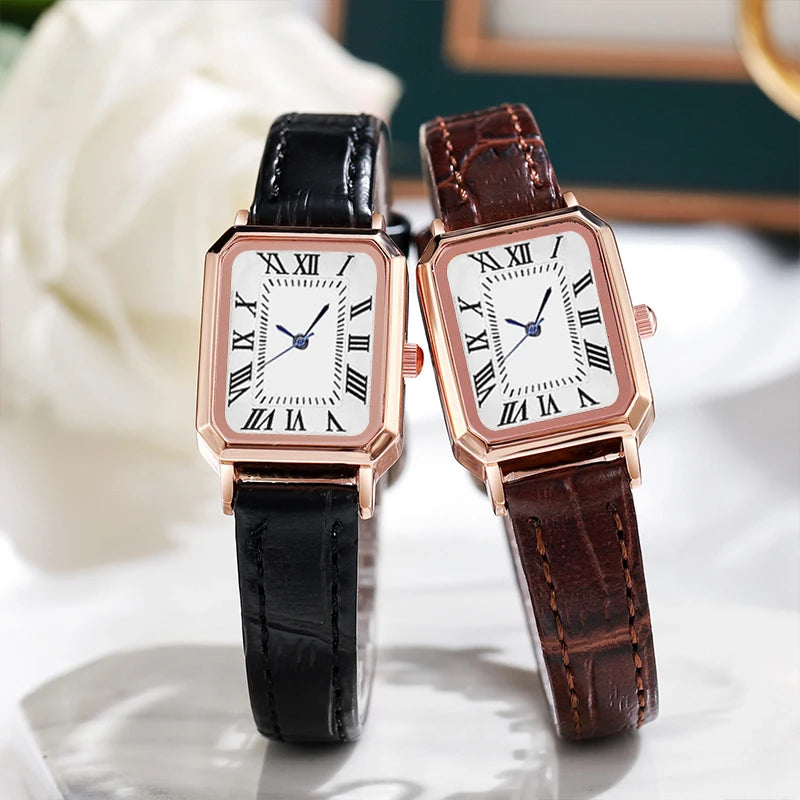 Women's Watch, Quartz Watch, Simple Fashion Casual Watch, Small Elegant Leather Strap, Square Dial with Roman Numerals