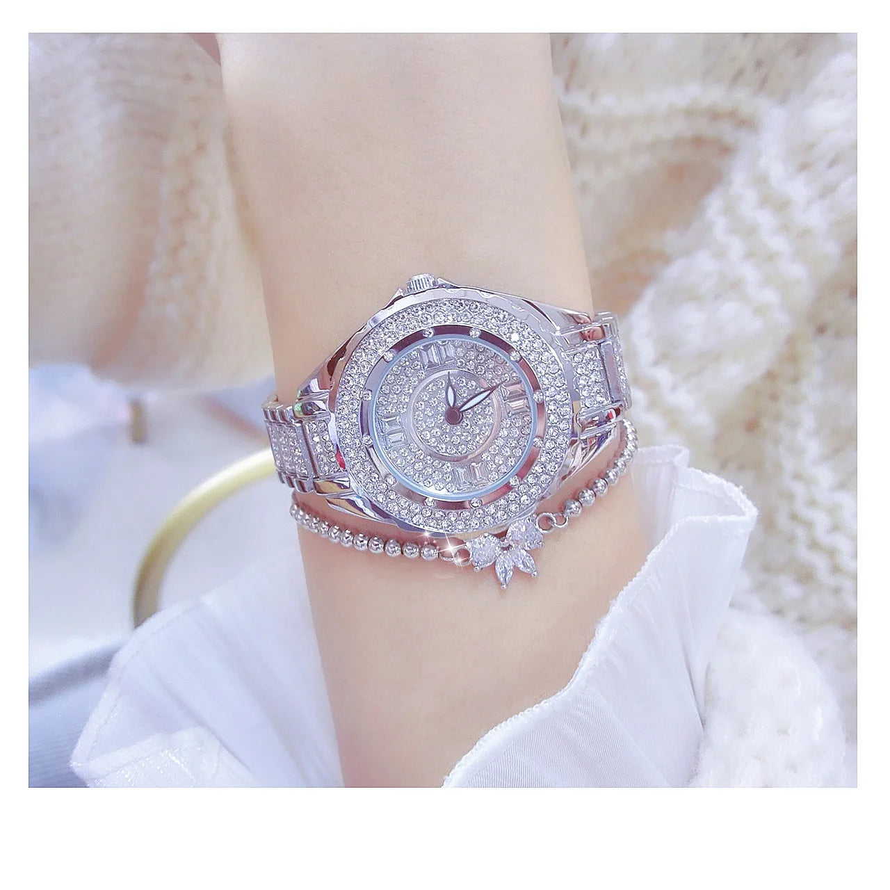 2025 Crystal Diamond Watches For Women Gold Original Elegant Ladies Watch With Bracelet Set Rose Gold Gift For Girlfriend Wife