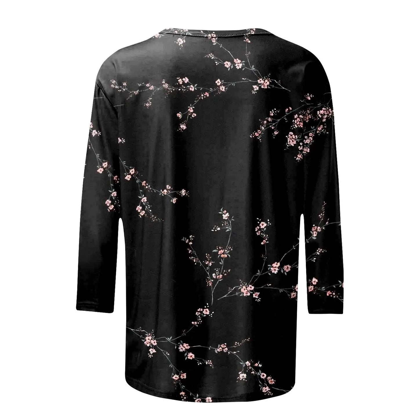 Female Clothing Delicate Fashion Shirts Floral Round Neck 3/4 Sleeves Printed Summer Women Pullover Daily Wear Vetement Femme