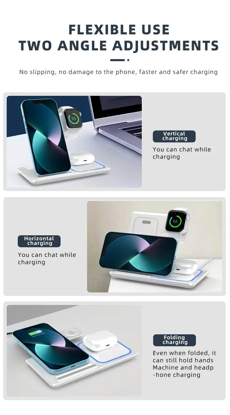 3 in 1 Wireless Charger Stand  For iPhone 16 15 14 13 12 11 X  iWatch 8 7 6  Airpods Pro 30W Foldable Fast Charging Dock Station