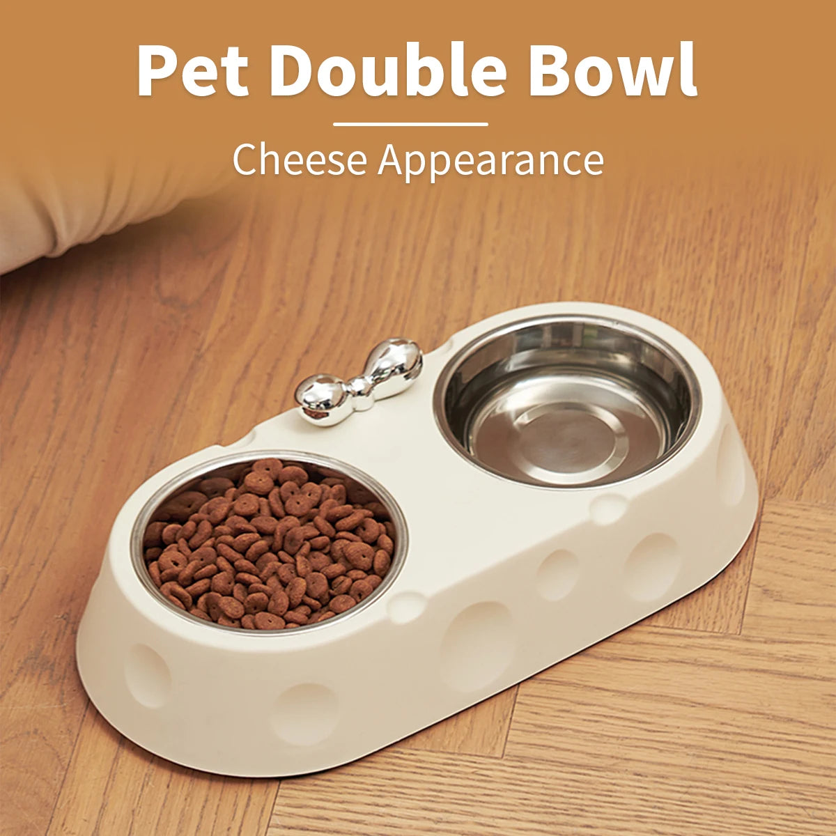 A dog stainless steel bowl Double bowl Pet bowl Cheese bow Cat bowl non-slip and anti-upset