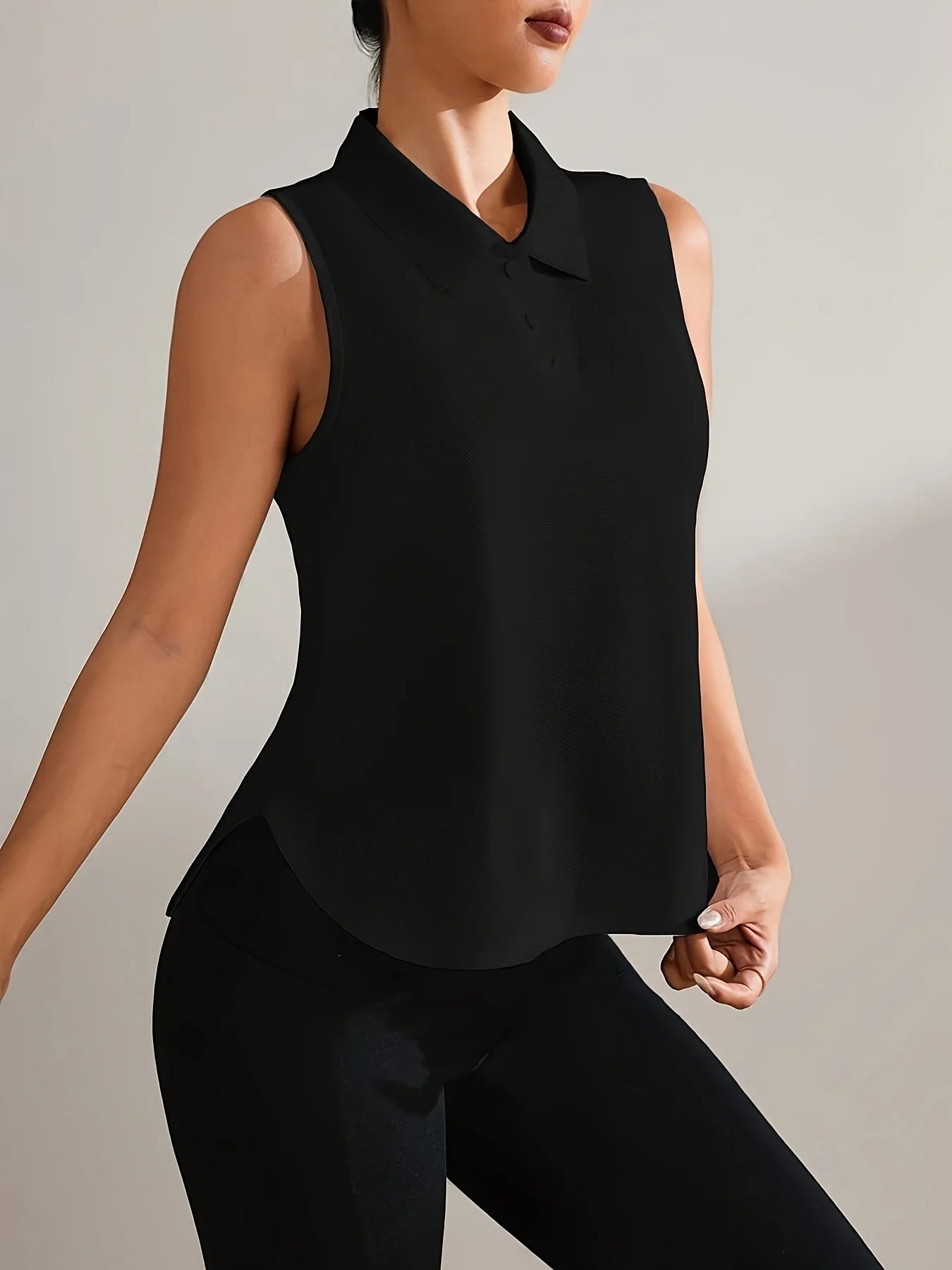 Ladies sleeveless button-down collar top, sleeveless polo shirt; golf shirt; sports vest; quick-dry tennis suit for spring and s