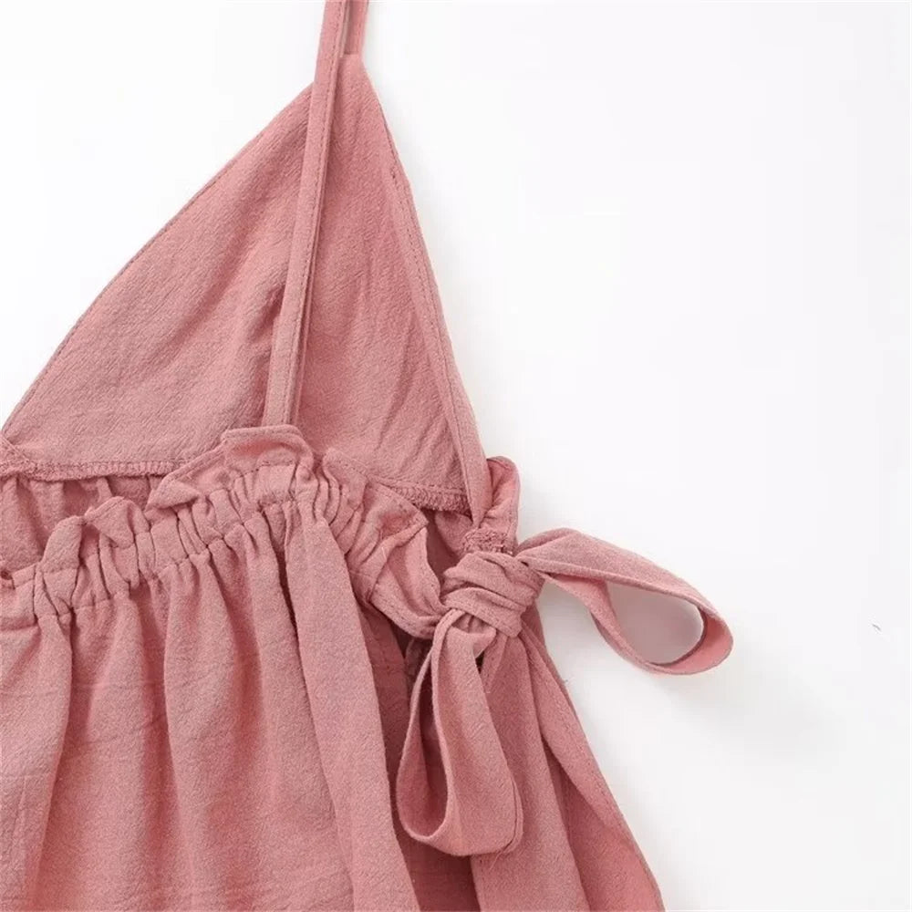 2024ZAR4 summer new women's European and American style top with a unique combination of lace up and ruffle suspender