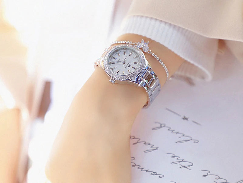 Women Wrist Watches For Ladies Dress Gold Watch Crystal Diamond Women Watches Stainless Steel Silver Clock Montre Femme