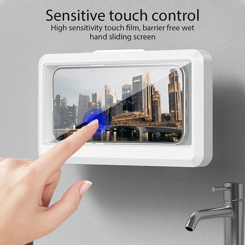 Bathroom Phone Holder Waterproof Touchable Case Wall Mounted All Covered Mobile Phone Shelves for Shower Bath Sealing Storage