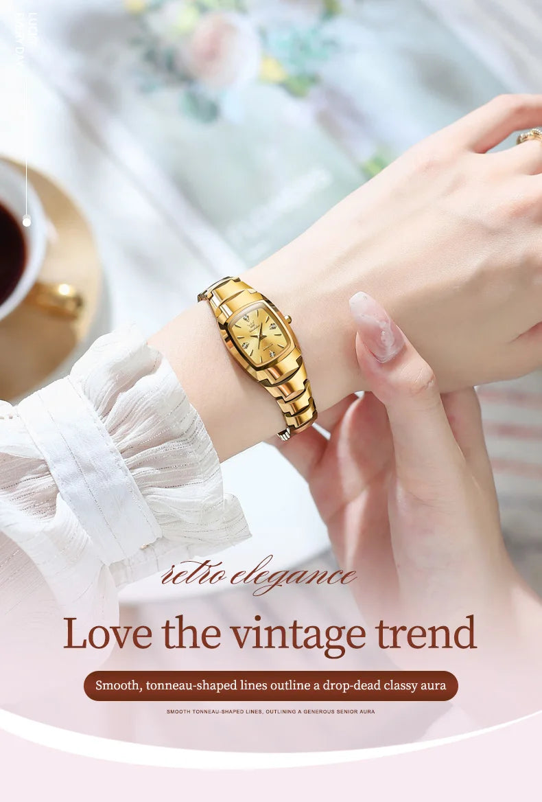 OLEVS 7006 Ladies Watch Luxury Original Quartz Wristwatch Tungsten Steel Waterproof Luminous Watches for Women Bracelet Set