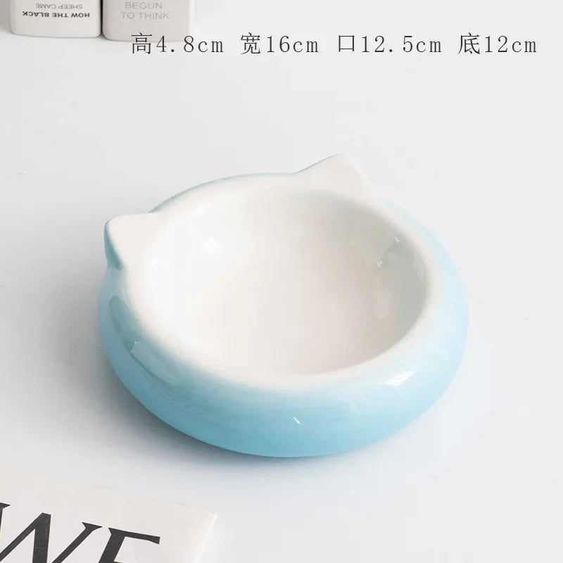 Creative Ceramic Flat Bottomed Cat Ear Shape Food Bowl Dining Plate Anti Overturning Pet Supplies Drinking Bowl