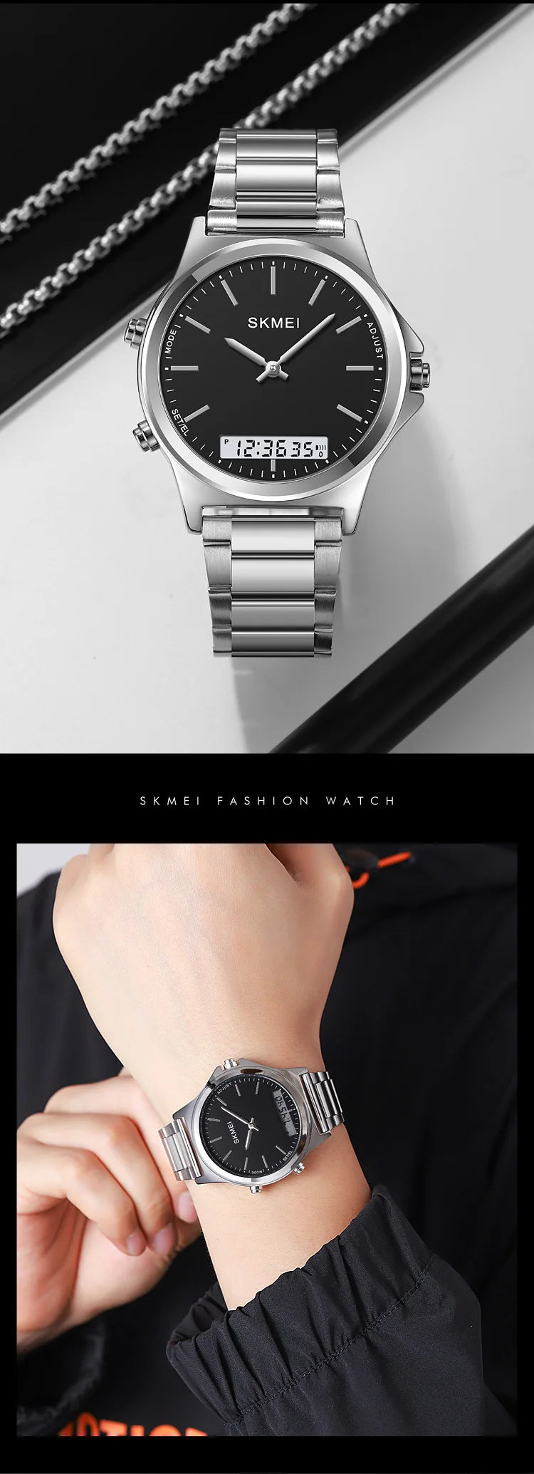 SKMEI Full Steel 3 Time Back Light Display Digital Chrono Sport Watches Mens Waterproof Alarm Wristwatches Clock reloj hombre