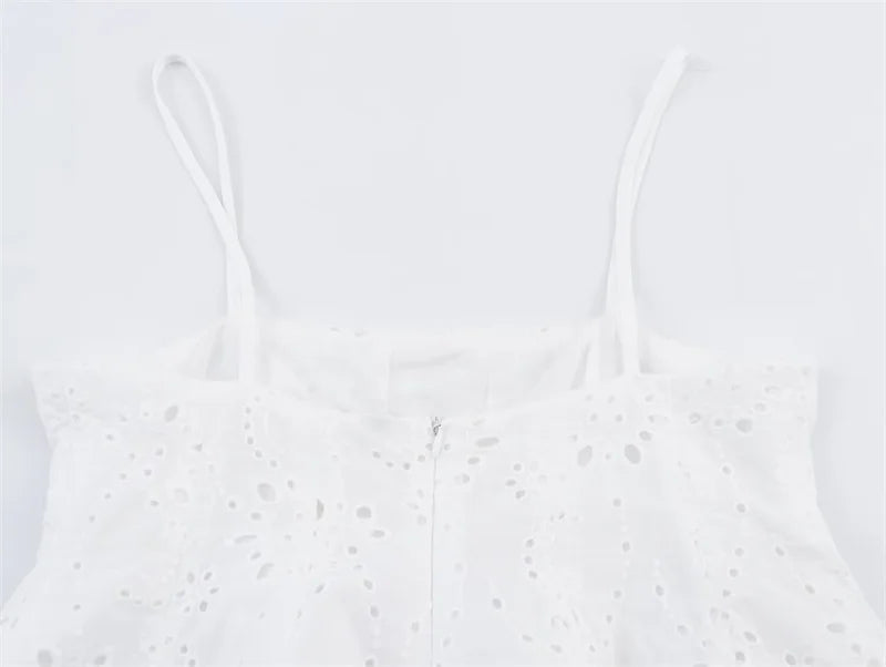 Ladies' Top 2025 Summer New Arrivals White Strap Wave Hem Top Embroidered Sexy Fashion Casual Versatile