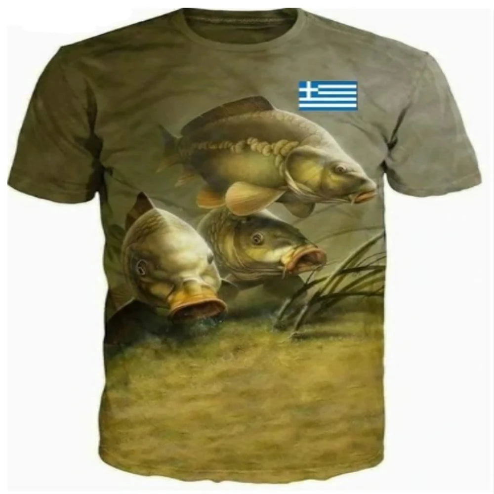 Summer Harajuku Carp Fish Print Men Women T Shirts Casual Breathable Round Neck Short Sleeve Sports Oversized T-shirts Men tops