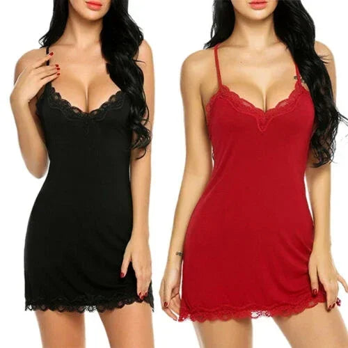 Summer Women's Fashionable Silk Satin Patchwork Lace Suspender with Back Lace Decoration Dress for Home Pajamas