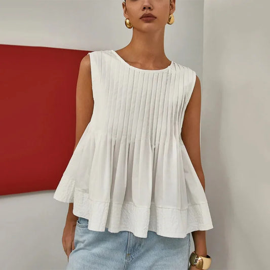 Women Sweet Ruffle Hem Vests Solid Color Summer Fashion Streetwear Female Sleeveless O-neck Tops Lady Casual Loose Camisole