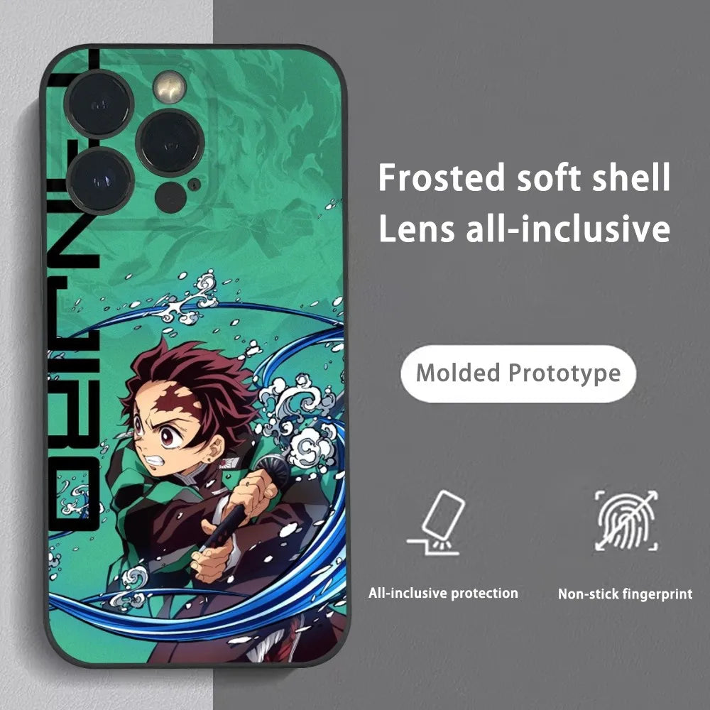 K-Kamado Tanjiro Anime Phone Case For iPhone 16 15 14 13 Pro Max Plus Mini Frosted Soft Shell Funda Shockproof Cases