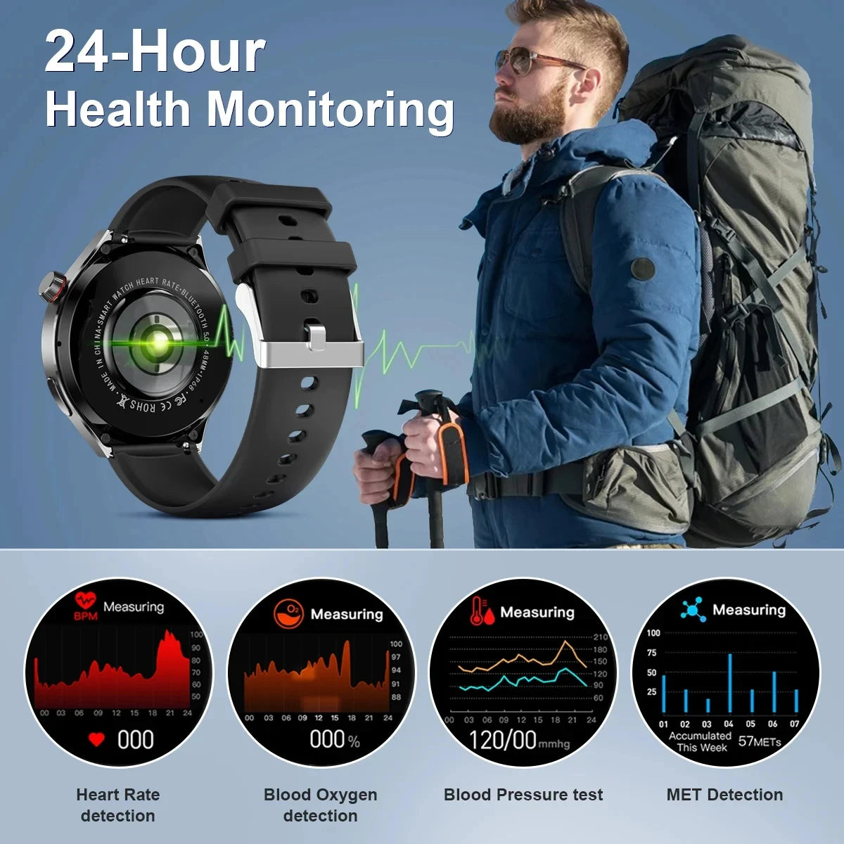 2024 New For Android Smart Watch Men's GT4 Pro 466 * 466 HD screen Bluetooth call IP68 Waterproof Sports Heart rate Smart Watch