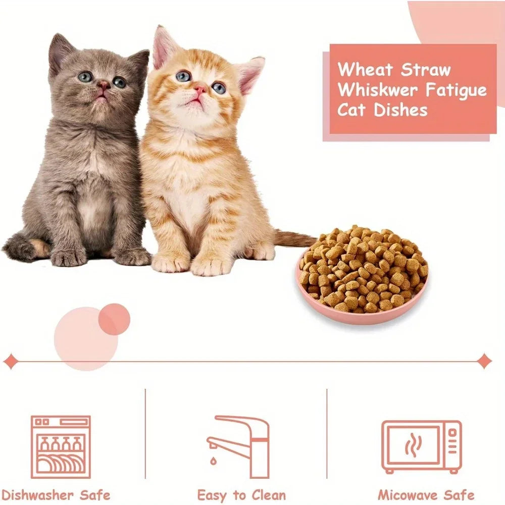 6PCS Whisker Fatigue Cat Bowl Shallow Cat Food Dish Wide Anti-Vomiting Cat Feeder Whisker Stres for Kittens and Short Legged Cat
