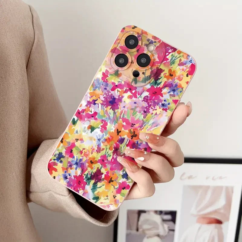 Oil painting Flowers Pattern Design Print Phone Case For iPhone 16 15 Pro Max XS X 14 13 12 11 7 8 Plus SE 2022 Matte Soft Cover