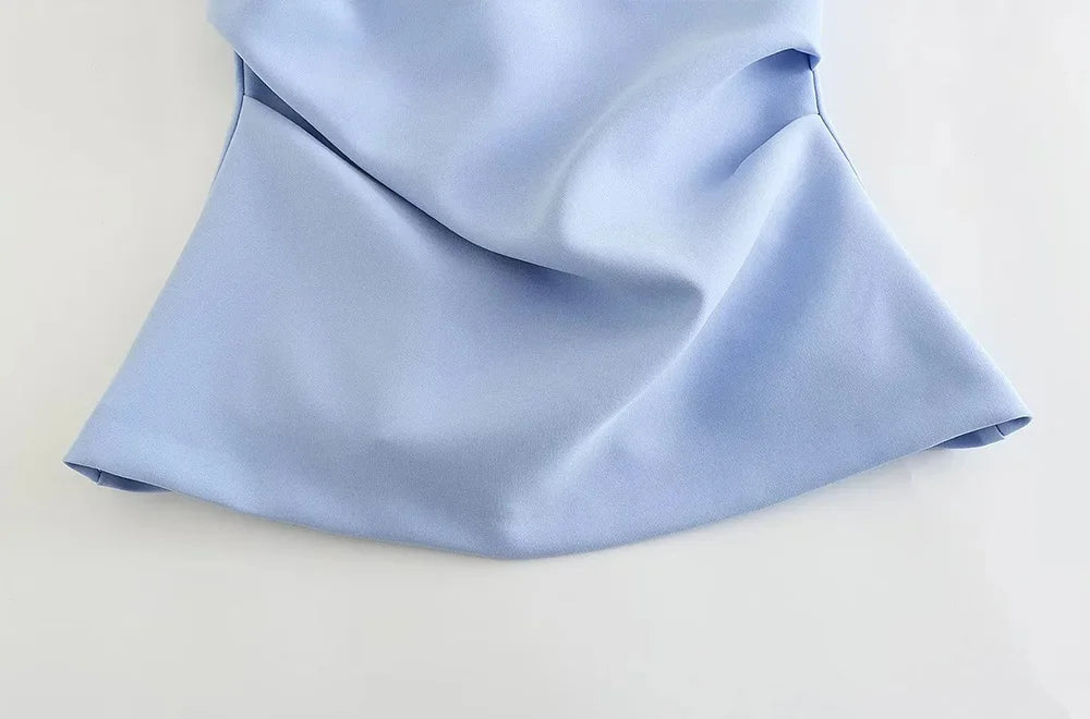 TRZA-Strapless Draped Bustier Tops for Women, Straight Neck, Back Zipper, Female Camis, Fashion