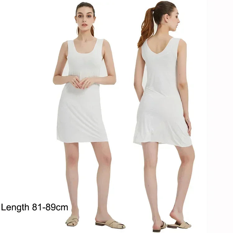 M-5XL Plus Size Full Slips Dresses For Women Summer Thin Seamless Ice Silk Petticoat Underskirt Sleeveless Underwear Dress Slips