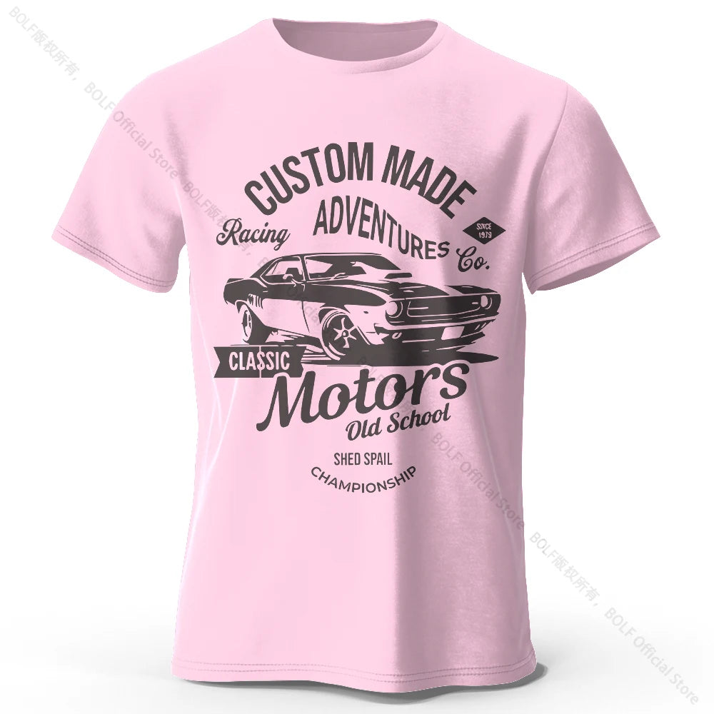 Men's Motors Printed T-Shirt 100% Cotton Oversized Vintage Old School Graphic Tees for Men Women Summer Tops