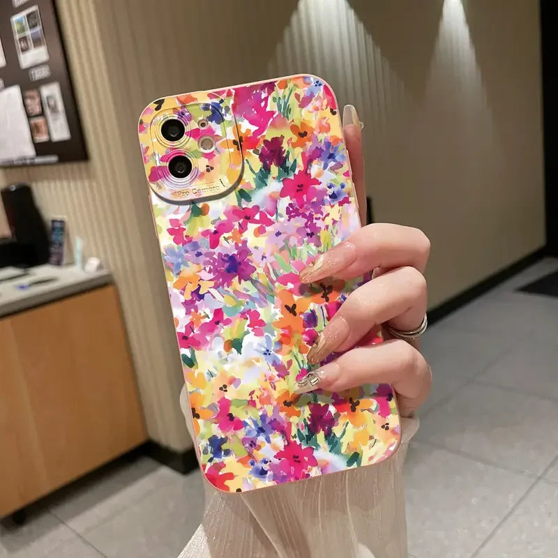 Oil painting Flowers Pattern Design Print Phone Case For iPhone 16 15 Pro Max XS X 14 13 12 11 7 8 Plus SE 2022 Matte Soft Cover