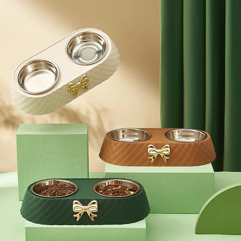 Detachable 201 Stainless Steel Double Bowl Bow - tie Decoration Pet Accessories For Cats Dogs Pet Food Bowl