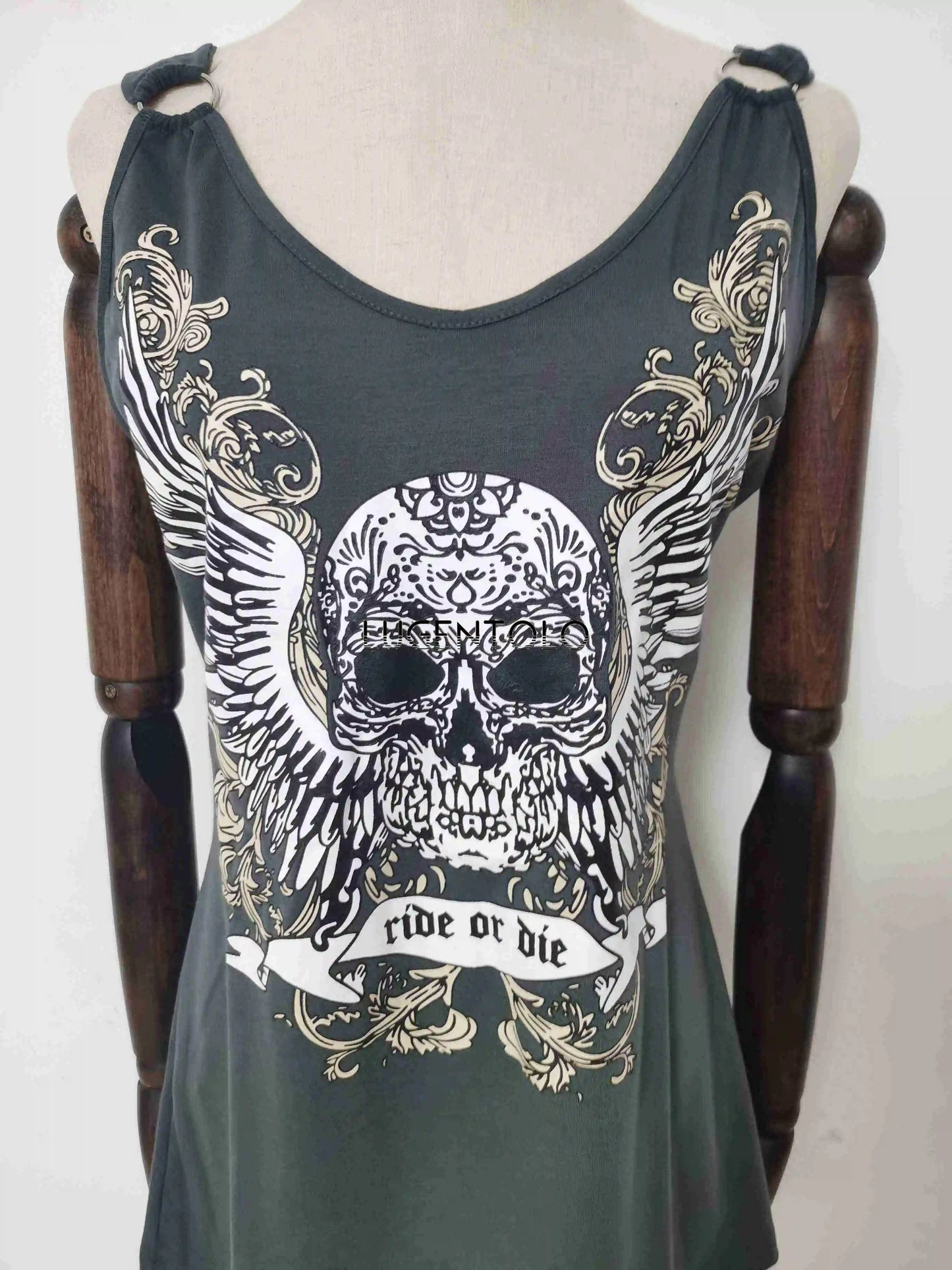 Skull Print Tank Top Women Summer New Sexy Tee Streetwear Round Neck Casual Loose Long Tops Black Fashion