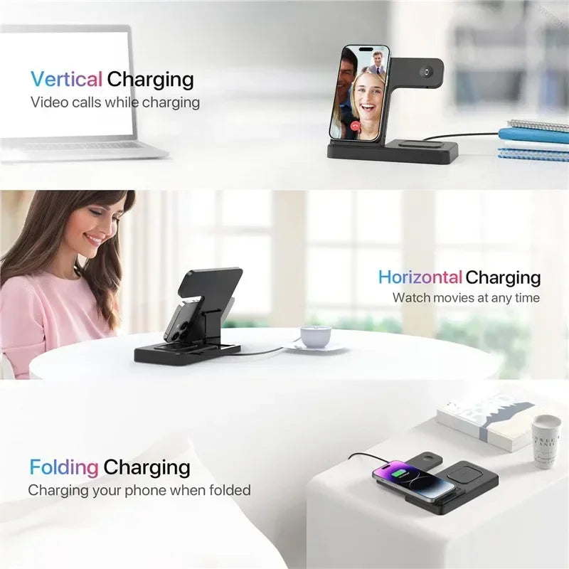 3 in 1 Wireless Charger Stand  For iPhone 16 15 14 13 12 11 X  iWatch 8 7 6  Airpods Pro 30W Foldable Fast Charging Dock Station