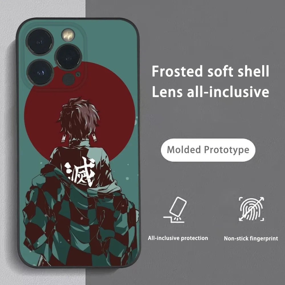 K-Kamado Tanjiro Anime Phone Case For iPhone 16 15 14 13 Pro Max Plus Mini Frosted Soft Shell Funda Shockproof Cases