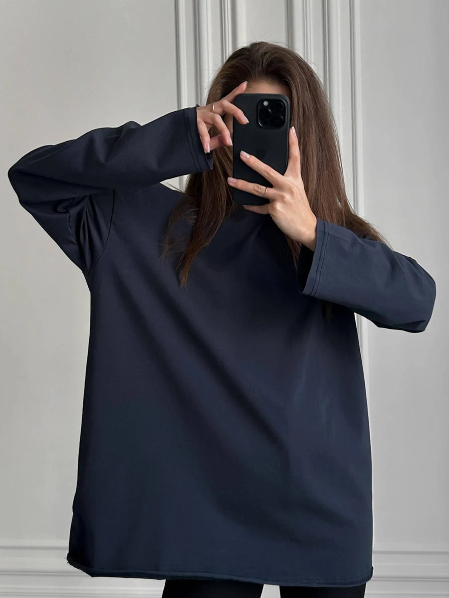 Bornladies Women Autumn 100% Cotton T-shirt Bottoming Spring Basic Fashionable Solid Lady Long Sleeve Loose Tops Shirts