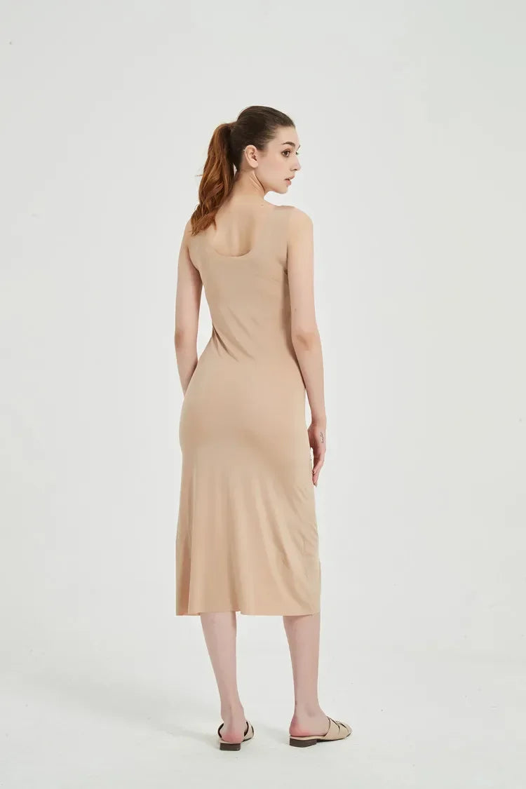 M-5XL Plus Size Full Slips Dresses For Women Summer Thin Seamless Ice Silk Petticoat Underskirt Sleeveless Underwear Dress Slips