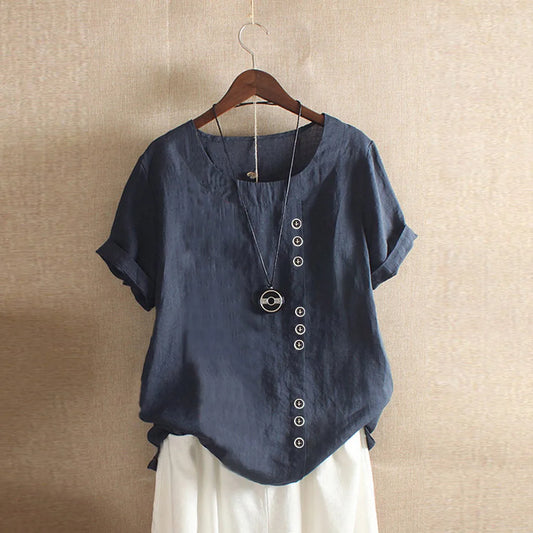 Ladies' Vintage Ethnic Style Casual Loose Button Cotton Linen Plus Size Daily Bohemian Classic Fashion Basic Pure Color Shirt