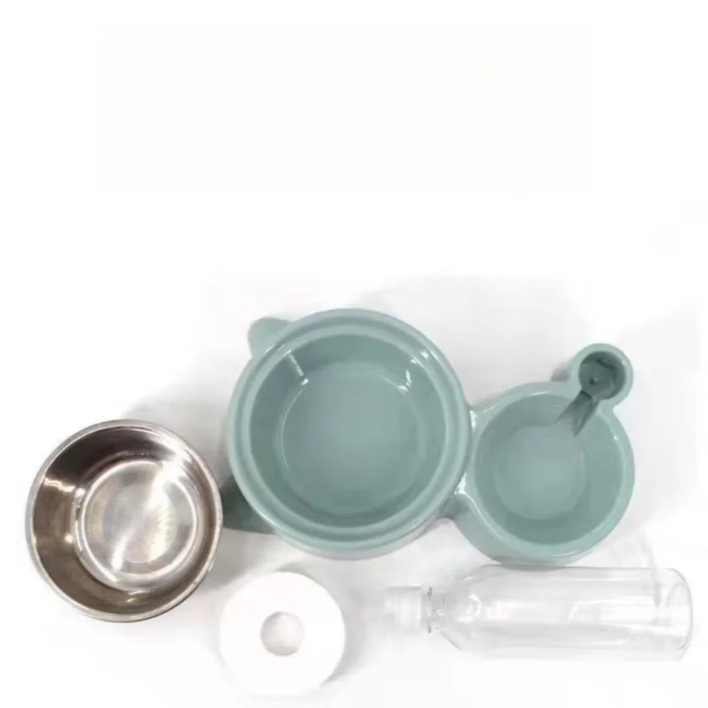 Portable 2 in 1 Pet Bowl Transparent Water Bottle Pet Feeding Automatic Feeding Bowl Pet Food Storage Dispenser Cat