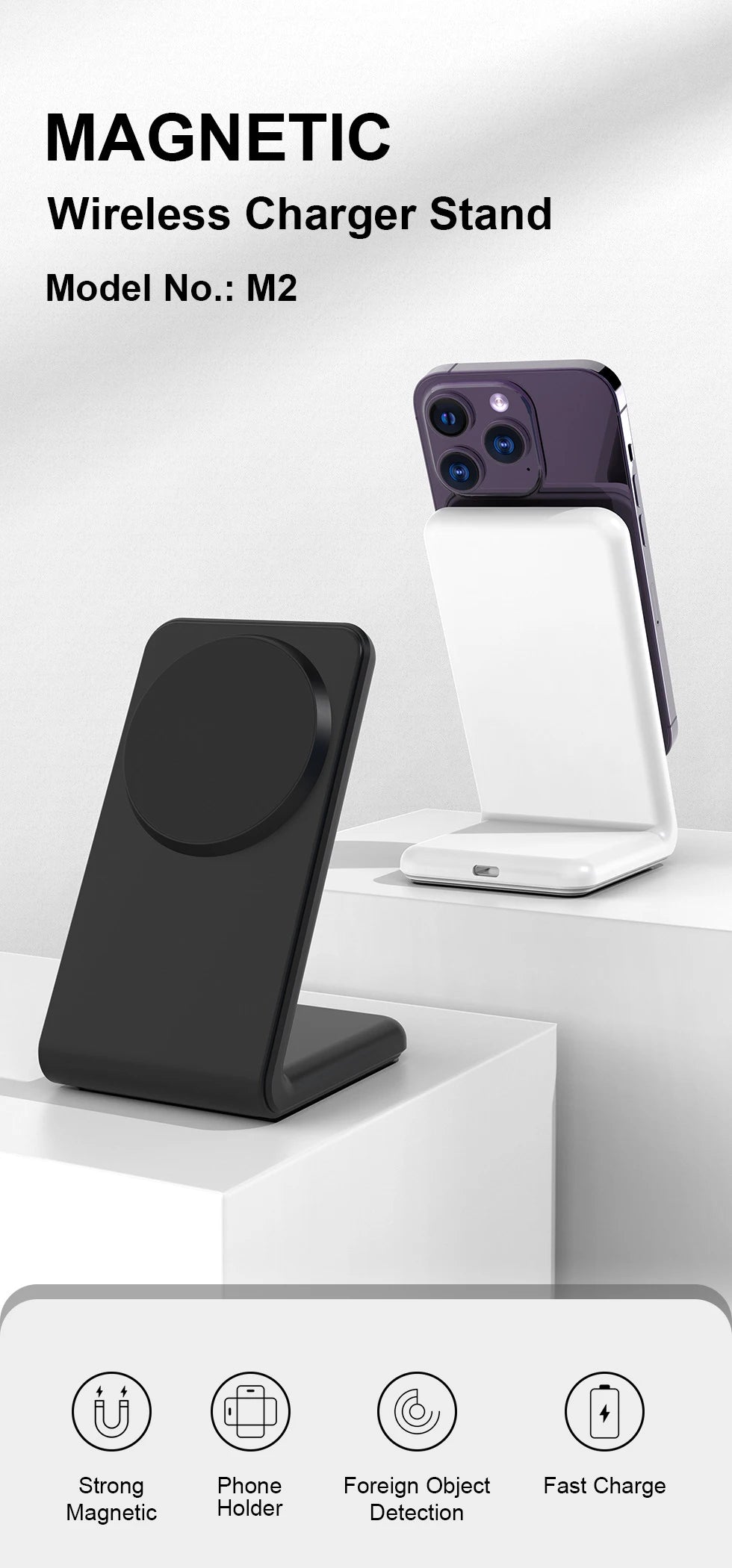 Wireless Charger for MagSafe,Minimalism Magnetic Dock Stand 15W Fast Charging for iPhone 16 15 14 13 12 Pro Max Mini Plus