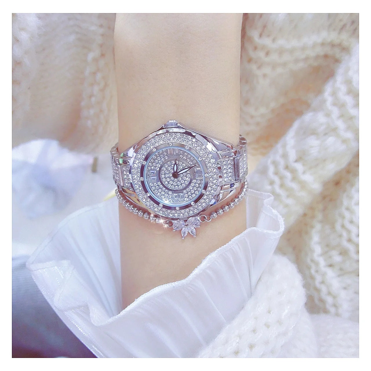 2025 Crystal Diamond Watches For Women Gold Original Elegant Ladies Watch With Bracelet Set Rose Gold Gift For Girlfriend Wife
