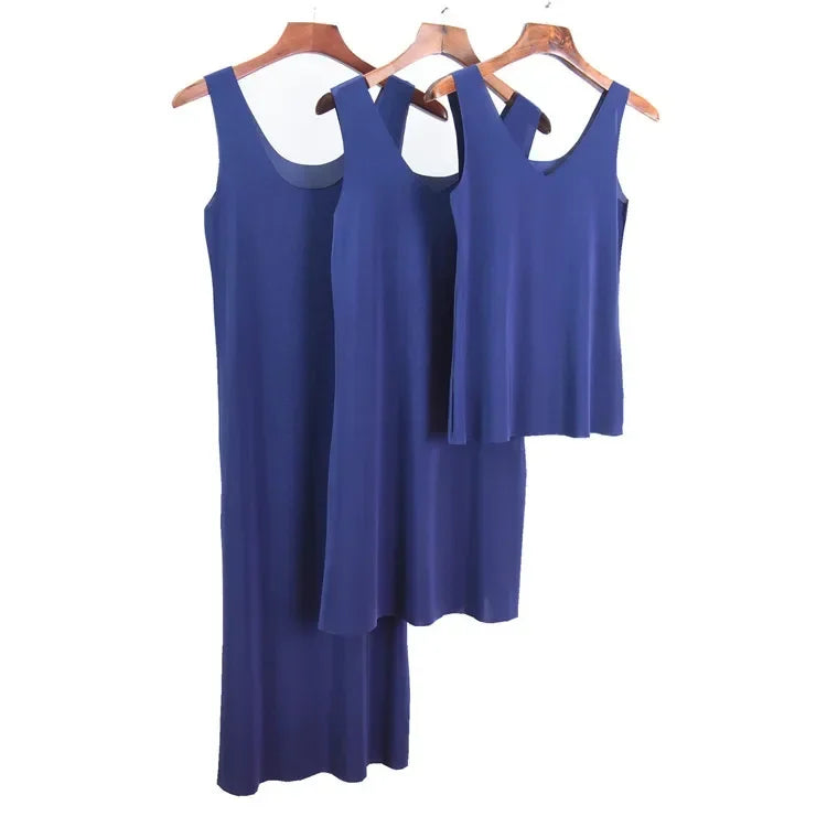 M-5XL Plus Size Full Slips Dresses For Women Summer Thin Seamless Ice Silk Petticoat Underskirt Sleeveless Underwear Dress Slips