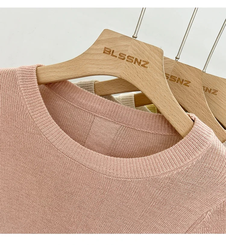 Lady Basic O-Neck Slim T-Shirt Women Solid Multi Color All-Match Trend Casual Top Screw Knit Long Sleeve Elastic Spring Office