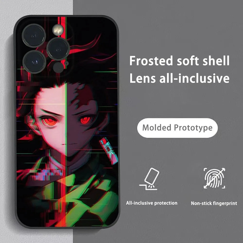 K-Kamado Tanjiro Anime Phone Case For iPhone 16 15 14 13 Pro Max Plus Mini Frosted Soft Shell Funda Shockproof Cases