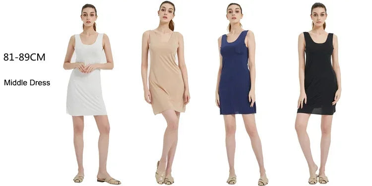 M-5XL Plus Size Full Slips Dresses For Women Summer Thin Seamless Ice Silk Petticoat Underskirt Sleeveless Underwear Dress Slips
