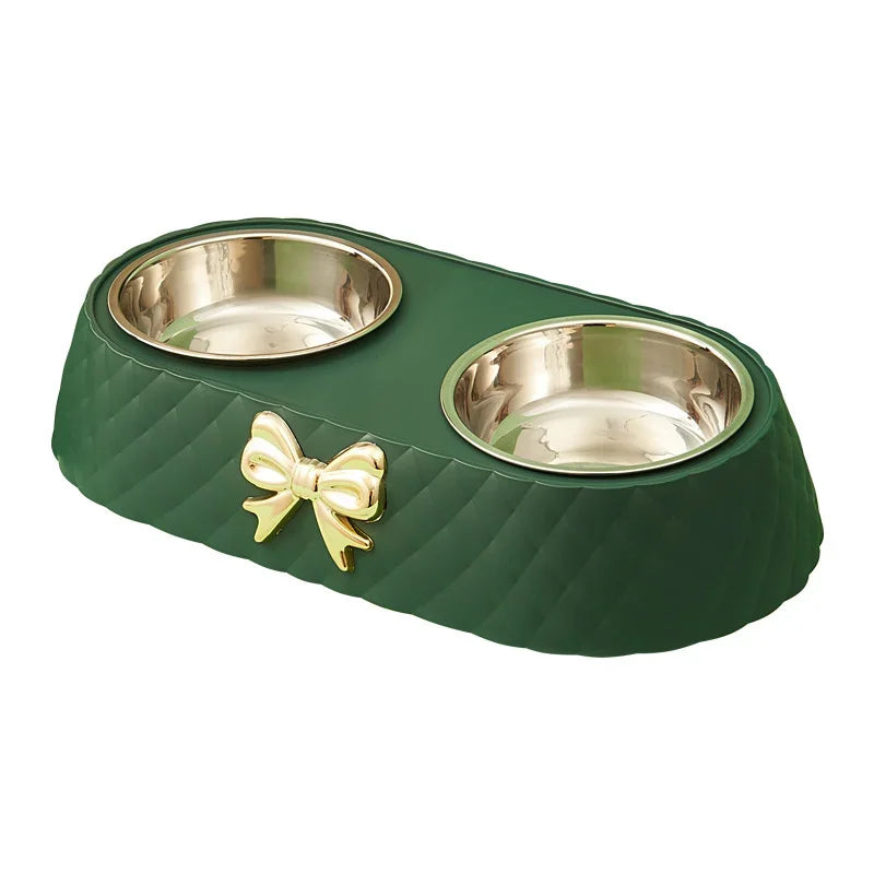 Detachable 201 Stainless Steel Double Bowl Bow - tie Decoration Pet Accessories For Cats Dogs Pet Food Bowl