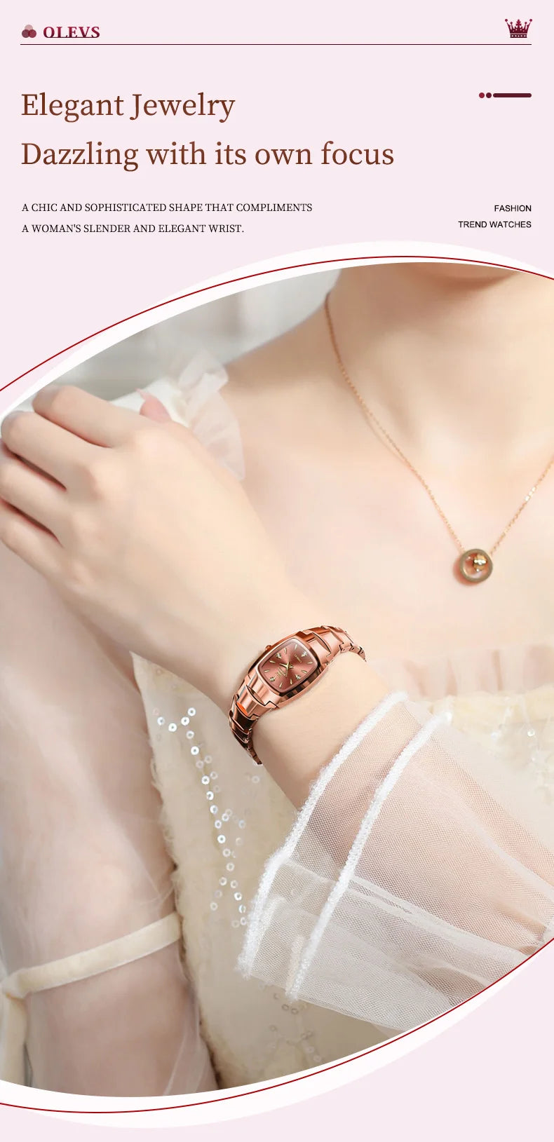 OLEVS 7006 Ladies Watch Luxury Original Quartz Wristwatch Tungsten Steel Waterproof Luminous Watches for Women Bracelet Set
