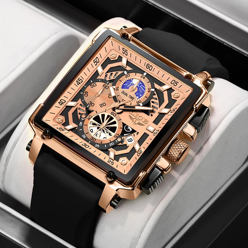 2024 New Top LIGE Brand Luxury Men Watch Business Square Watch Men Casual Sport Quartz Chronograph Clock Male Waterproof Watches