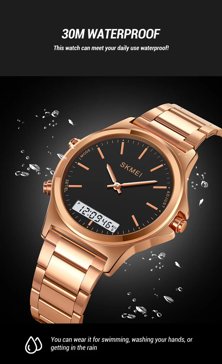 SKMEI Full Steel 3 Time Back Light Display Digital Chrono Sport Watches Mens Waterproof Alarm Wristwatches Clock reloj hombre