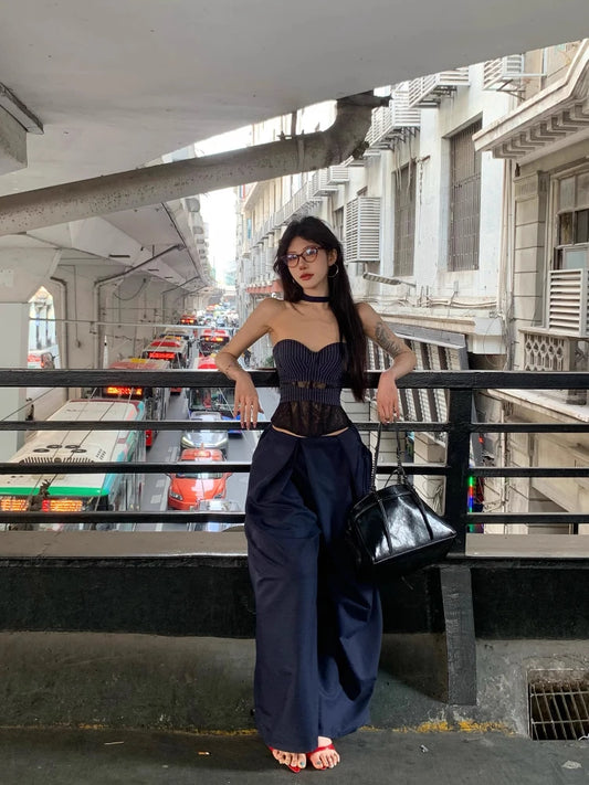 High Quality Hot Selling Wholesale Lace Vest Camisole Women's 2025 New Striped Patchwork Fishbone Corset Strapless Top Y2k Sexy