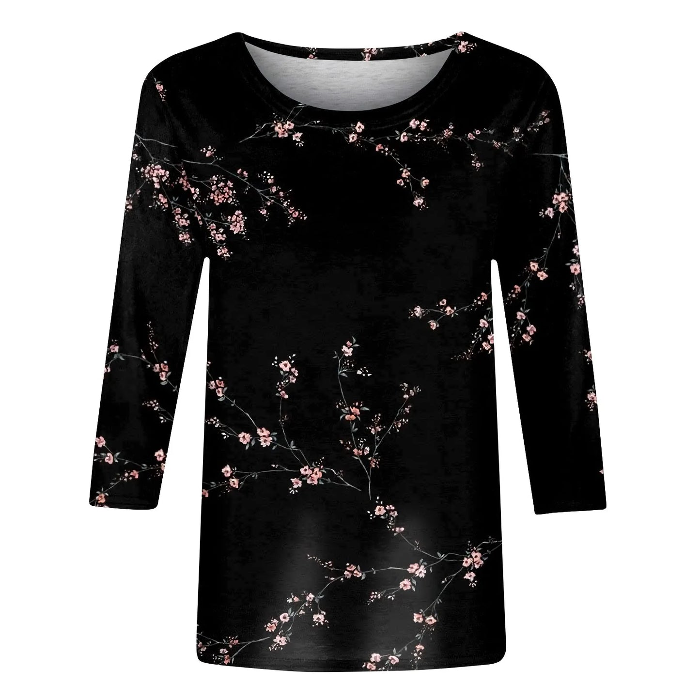 Female Clothing Delicate Fashion Shirts Floral Round Neck 3/4 Sleeves Printed Summer Women Pullover Daily Wear Vetement Femme