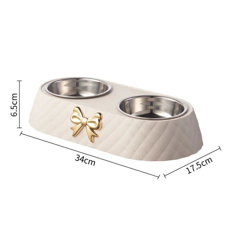 Detachable 201 Stainless Steel Double Bowl Bow - tie Decoration Pet Accessories For Cats Dogs Pet Food Bowl