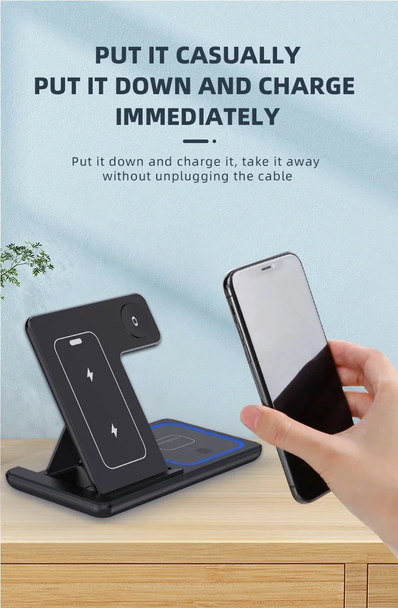 3 in 1 Wireless Charger Stand  For iPhone 16 15 14 13 12 11 X  iWatch 8 7 6  Airpods Pro 30W Foldable Fast Charging Dock Station