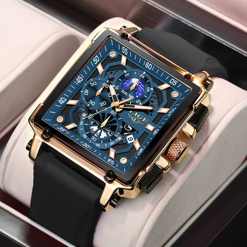 2024 New Top LIGE Brand Luxury Men Watch Business Square Watch Men Casual Sport Quartz Chronograph Clock Male Waterproof Watches