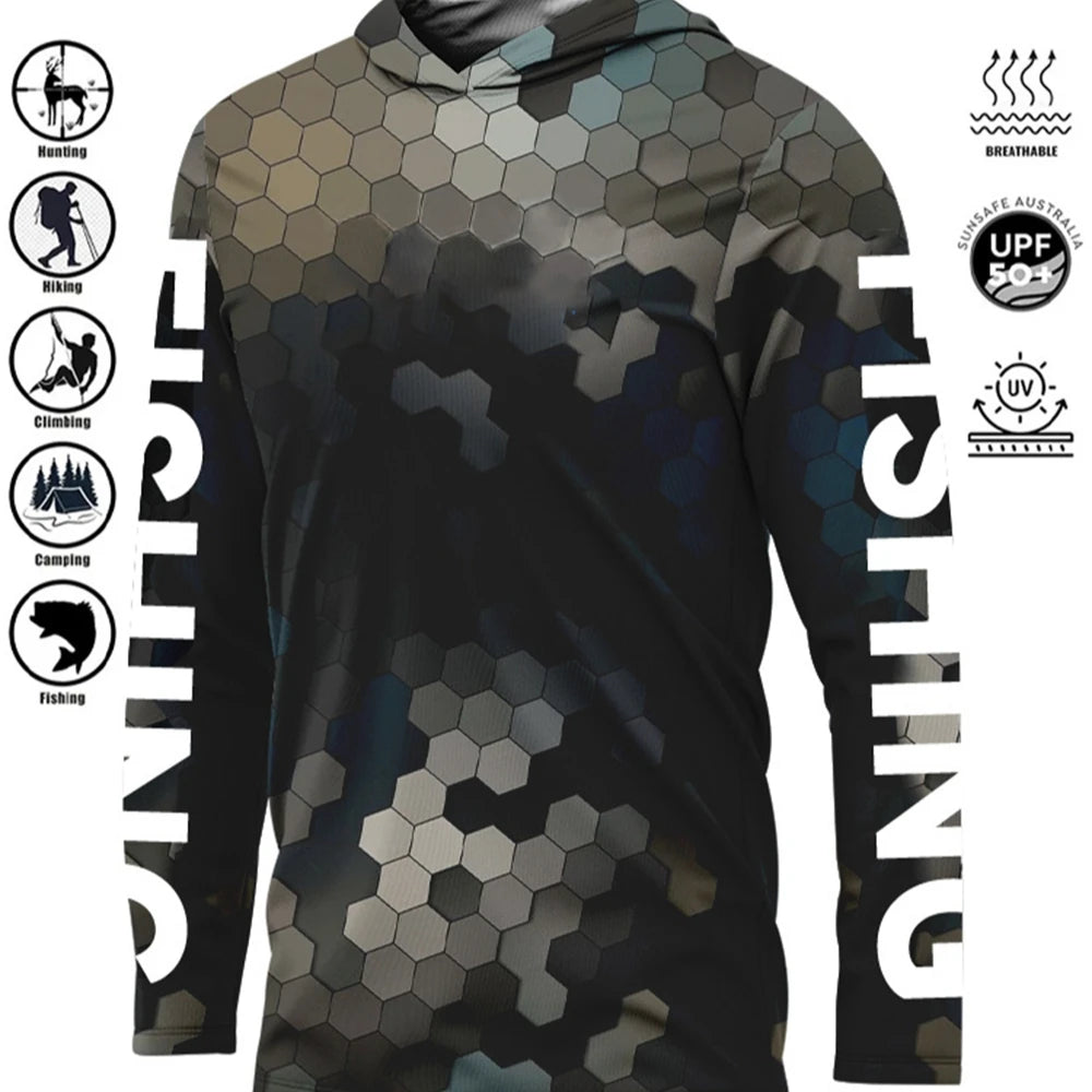 Fishing Shirt Hooded Outdoor Uv Protection Large Size Man Camouflage Printing Moisture Wicking Jersey Fishing Apparel Tops