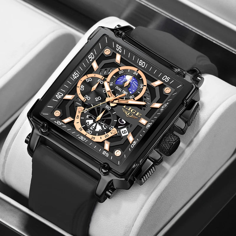 2024 New Top LIGE Brand Luxury Men Watch Business Square Watch Men Casual Sport Quartz Chronograph Clock Male Waterproof Watches