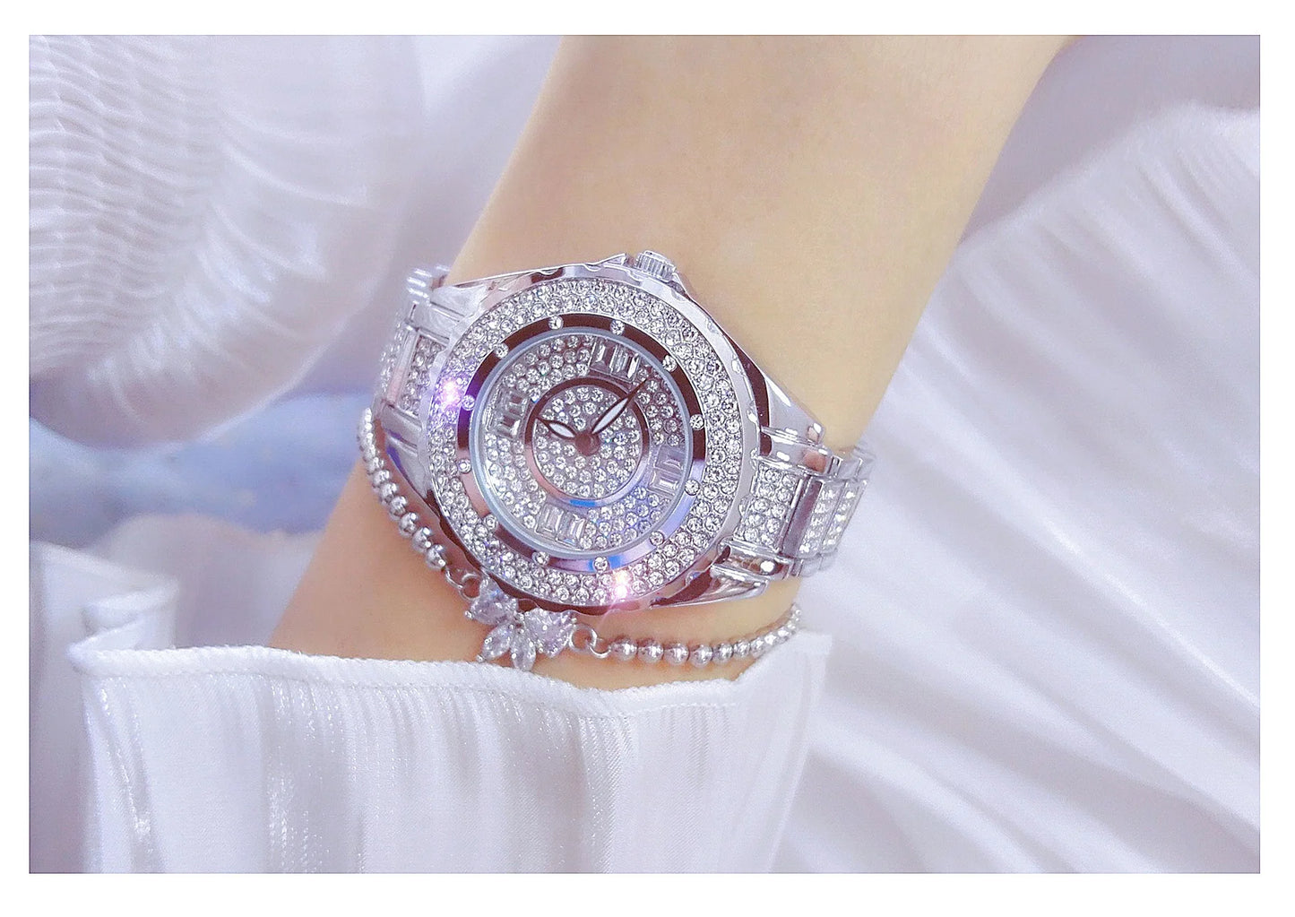 2025 Crystal Diamond Watches For Women Gold Original Elegant Ladies Watch With Bracelet Set Rose Gold Gift For Girlfriend Wife